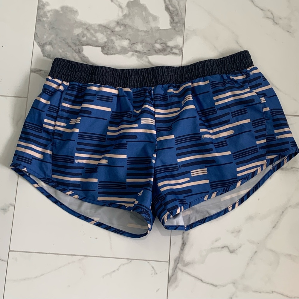 Oiselle OG Distance Blue Print Athletic Running Shorts 8